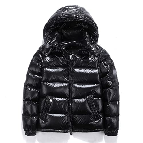 SUICRA Daunenjacken für Herren Down Jacket Men Short Winter Hooded Thickened and Cold Proof Long Sleeve Cardigan Jacket (Color : Black, Size : L) von SUICRA