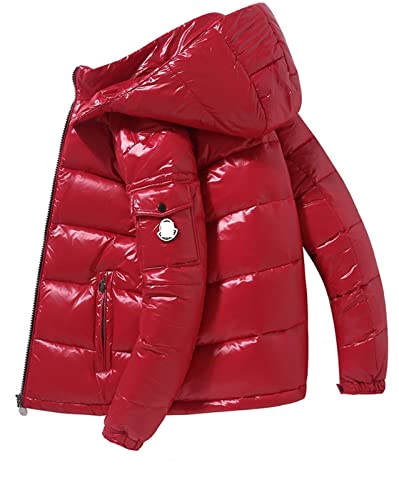 SUICRA Daunenjacken für Herren Winter Men's Down Jacket Bubble Thickened Clothes Shiny Detachable Hat Warm Waterproof Washless Down Jacket Men's Down Jacket (Color : Red, Size : L) von SUICRA