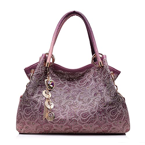 SUICRA Handtaschengriff-Geldbörsen Female Bags for Women Hollow Out Ombre Handbags Floral Print Shoulder Bags Ladies Tote Bag Female Tassel Handbag Top-handle Bags (Color : Purple) von SUICRA