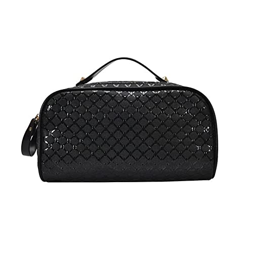 SUICRA Handtaschengriff-Geldbörsen Pu Leather Cosmetics Bag Women Make Up Weave Clutch Woven Knitting Purse Lady Zipper Pocket Case Organizer Pouch Bag Set von SUICRA