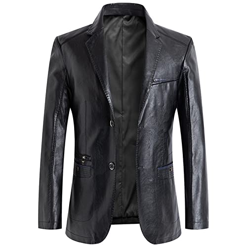 SUICRA Herren-Ledermäntel Spring and Autumn Men Leather Suit Suit Men Fattened Leather Suit Suit Coat (Color : Black, Size : XXXL) von SUICRA