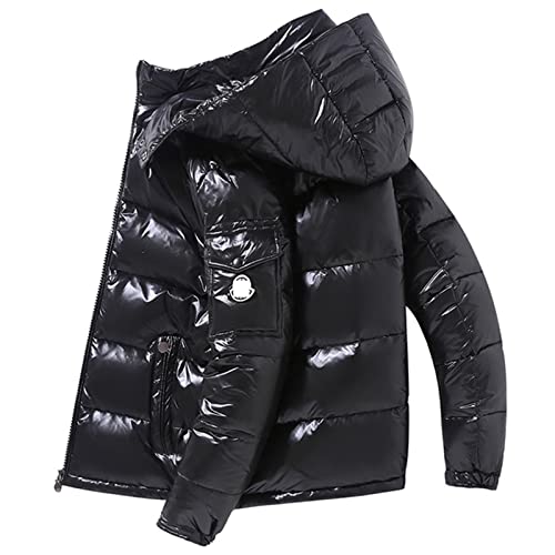 SUICRA Herren Winter Daunenjacke Bubble Thickened Clothes Shiny Detachable Hat Warm Waterproof Washless Down Jacket (Schwarz, L) von SUICRA