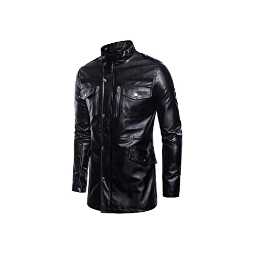 SUICRA Herrenjacken Männermotorrad Pu. Mantel Frühling Herren Lederjacke Lange Oberbekleidung Männliche Kleidung (Color : Black, Size : SIZE M) von SUICRA