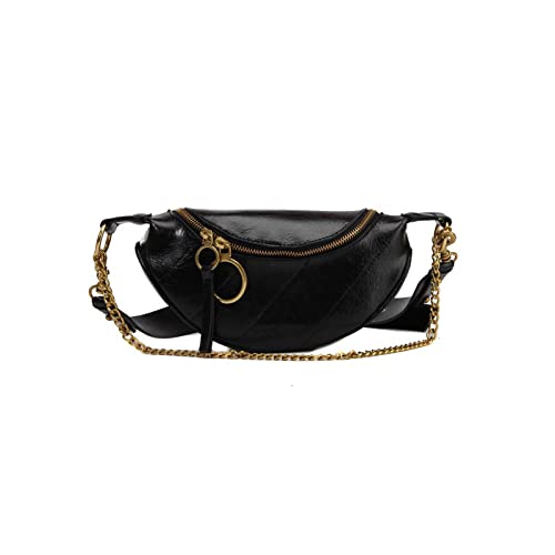 SUICRA-Hüfttaschen Leder Taille Tasche Frauen Kette Mode Taille Tasche Reißverschluss Große Kapazität Taille Tasche Messenger Bag (Color : Black) von SUICRA