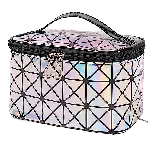 SUICRA Kosmetiktaschen Women Cosmetic Bag Travel Storage Organize Zipper Waterproof Makeup Case Toiletry Bags (Color : Silver) von SUICRA