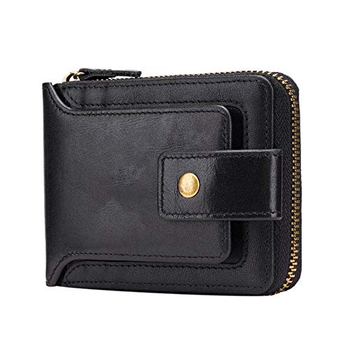 SUICRA Leder-Geldbörse Beiläufige Männer Bifold Reißverschluss-Kurzschluss-Kupplungs-Mappe Art und Weise Weinlese-Leder-Geld-Beutel for Männer Geldbörse Soft-Kartenhalter (Color : Black) von SUICRA