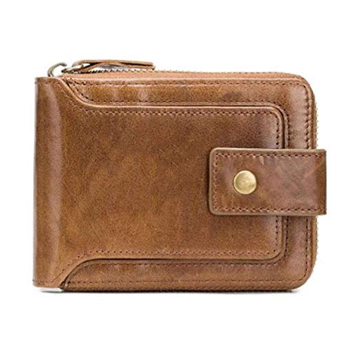 SUICRA Leder-Geldbörse Beiläufige Männer Bifold Reißverschluss-Kurzschluss-Kupplungs-Mappe Art und Weise Weinlese-Leder-Geld-Beutel for Männer Geldbörse Soft-Kartenhalter (Color : Light Brown) von SUICRA