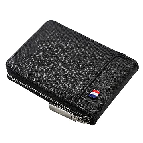 SUICRA Leder-Geldbörse Brieftasche Männer Kurze kleine multifunktionale Handkarteninhaber Pu. Business Reißverschluss Geldbörse Mode hochwertiger lässig (Color : Black) von SUICRA