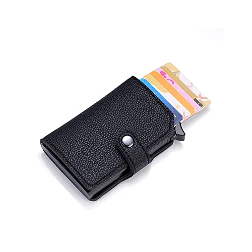 SUICRA Leder-Geldbörse Diebstahl derbstahl Metall Aluminium Geldbörse minimalistische Bankkartenhalter Mini-Männer und Frauen Black Business Credit Card Case (Color : Black) von SUICRA