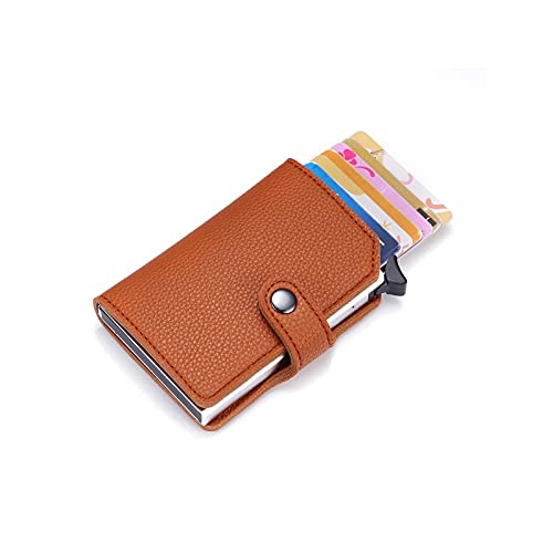 SUICRA Leder-Geldbörse Diebstahl derbstahl Metall Aluminium Geldbörse minimalistische Bankkartenhalter Mini-Männer und Frauen Black Business Credit Card Case (Color : Bruin) von SUICRA