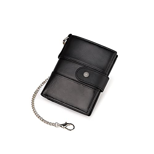 SUICRA Leder-Geldbörse Echtes Leder Männer Brieftasche Münzbeutel Kleine Mini Kartenhalter Doppel Reißverschluss Männliche Slim Walet Tasche (Color : Black) von SUICRA