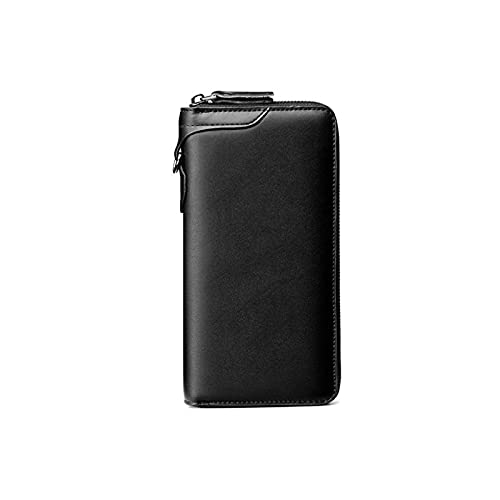 SUICRA Leder-Geldbörse Echtes Leder Männer Geldbörsen Umschlag Clutch Telefon Handgelenk Geldbörse Tasche Business Vintage Lange Brieftasche Mann Luxus Reißverschluss Wälzlinge Walet (Color : Black) von SUICRA