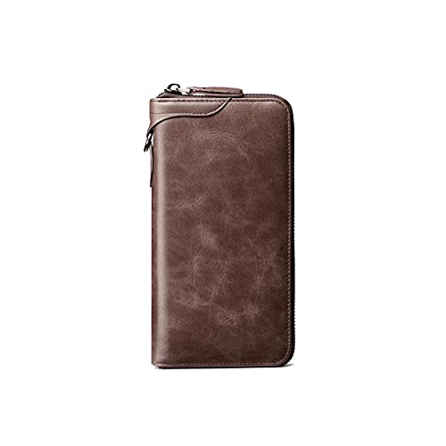 SUICRA Leder-Geldbörse Echtes Leder Männer Geldbörsen Umschlag Clutch Telefon Handgelenk Geldbörse Tasche Business Vintage Lange Brieftasche Mann Luxus Reißverschluss Wälzlinge Walet (Color : Bruin) von SUICRA