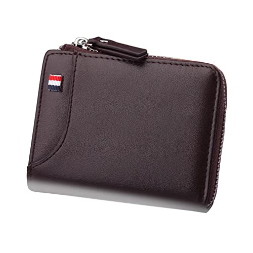 SUICRA Leder-Geldbörse Geldbörse for Männer Kurze lässige Kurze Brieftaschen Pu. Leder männlich Luxus kleine Zipper-Münzen-Tasche (Color : Bruin) von SUICRA