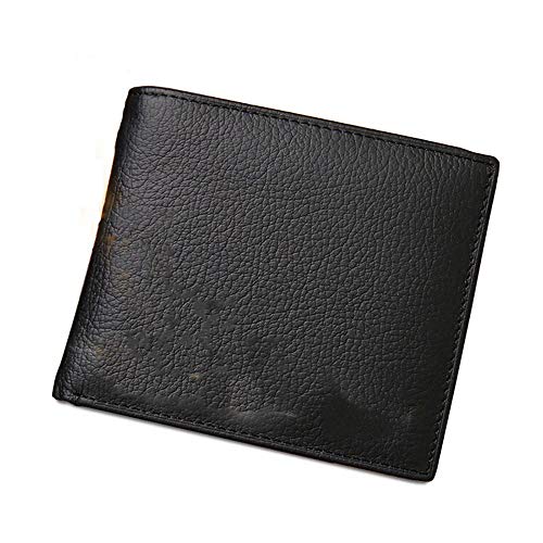 SUICRA Leder-Geldbörse Gravur Short echtes Leder-Mann-Mappen Mode Münzfach Kartenhalter Herren-Geldbeutel Einfache Qualität Male Wallets (Color : Black) von SUICRA