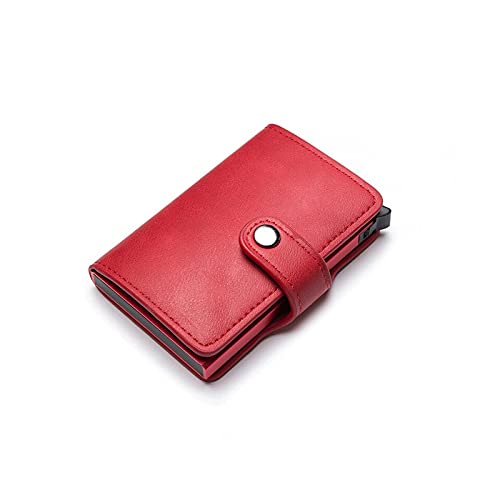 SUICRA Leder-Geldbörse HASP. PU. Leder Brieftasche Casual Card Halter Protector Smart Brieftasche Aluminium Karten Fall Slim Männer Frauen Geldbörse (Color : Red) von SUICRA