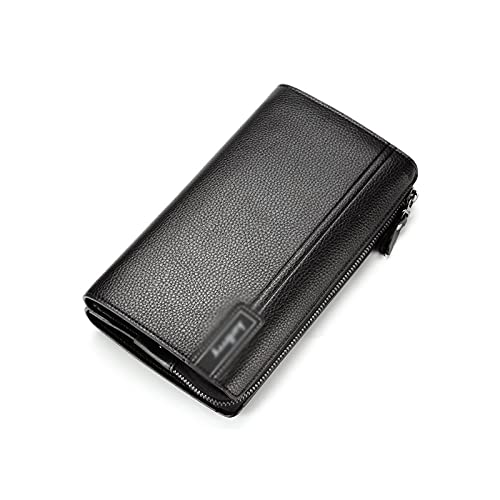 SUICRA Leder-Geldbörse Herren Brieftasche Reißverschluss Kupplungsbeutel Hohe Kapazität Walet Männer Echtes Leder Lange Geldbörse Qualität Handtasche Brieftaschen Groß (Color : Black) von SUICRA