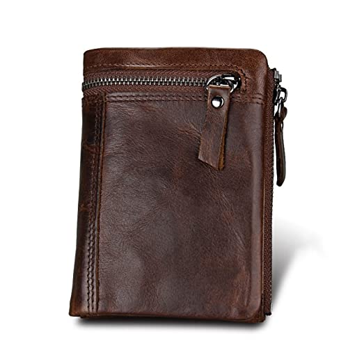 SUICRA Leder-Geldbörse Herren Crazy Horse Leder Leder Brieftasche for Mann Brieftasche kurz (Color : Bruin) von SUICRA