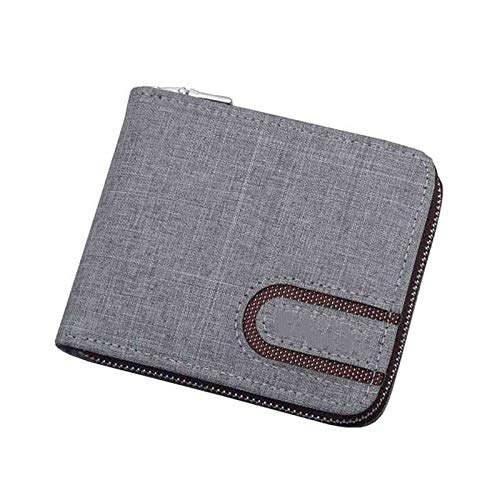 SUICRA Leder-Geldbörse Lässige Männer Kurze Brieftasche Leinwand Kurze Brieftaschen Männer Reißverschluss Vintage Männliche Geldbörse Münzbeutel Multifunktionskarten Brieftasche (Color : Dark Grey) von SUICRA