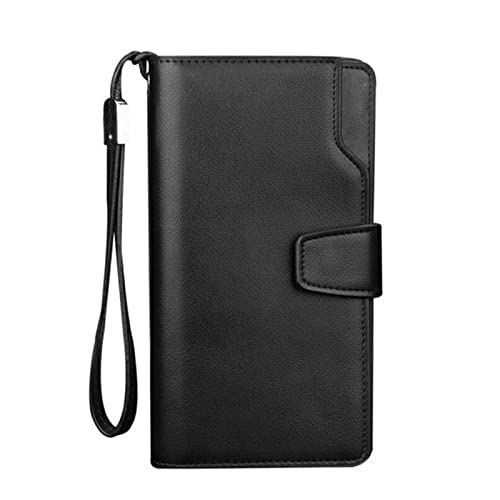 SUICRA Leder-Geldbörse Männer Brieftaschen Lange Stil Hohe Qualität Kartenhalter Männliche Geldbörse Reißverschluss Große Kapazitätsmarke Pu. Lederwallet for Männer (Color : Black) von SUICRA