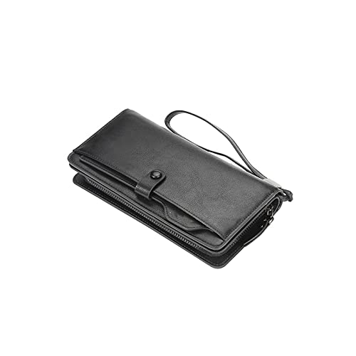 SUICRA Leder-Geldbörse Männer Lange Mode Brieftaschen Desique Zipper Kartenhalter Leder Geldbörse Feste Münztasche Männliche Geldbörse (Color : Black) von SUICRA