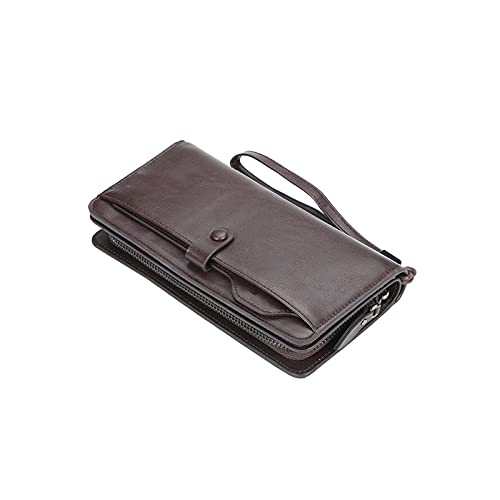 SUICRA Leder-Geldbörse Männer Lange Mode Brieftaschen Desique Zipper Kartenhalter Leder Geldbörse Feste Münztasche Männliche Geldbörse (Color : Bruin) von SUICRA