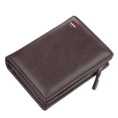 SUICRA Leder-Geldbörse Männer Pu. Leder Kurze Brieftasche mit Reißverschluss Münze Tasche Vintage Große Kapazität Männliche Kurze Geld Geldbörse Kartenhalter (Color : Coffee) von SUICRA