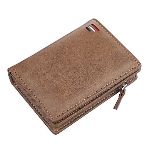 SUICRA Leder-Geldbörse Männer Pu. Leder Kurze Brieftasche mit Reißverschluss Münze Tasche Vintage Große Kapazität Männliche Kurze Geld Geldbörse Kartenhalter (Color : Khaki) von SUICRA