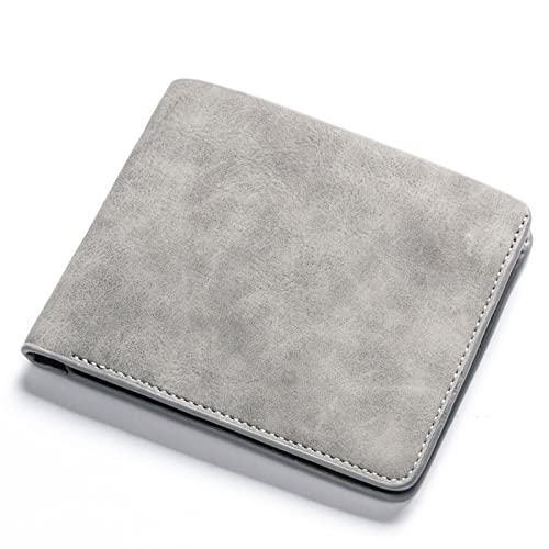 SUICRA Leder-Geldbörse Men Retro Frosted Wallet Two Folding Male Purse Credit Card Holder Solid Color Short Wallet Purse and Wallet (Color : Grijs) von SUICRA