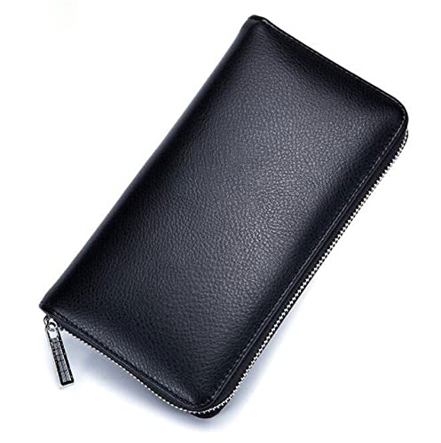 SUICRA Leder-Geldbörse Men Wallet Genuine Leather Passport Long Large Capacity or Multi Function Card Holder Unisex Wallets (Color : Black) von SUICRA