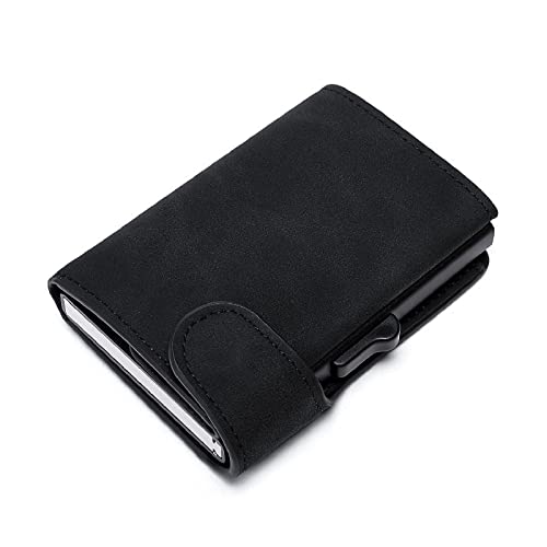 SUICRA Leder-Geldbörse PU Leather Metal Box Wallet Business Credit Card Holder Case Mini Smart Money Bag Vintage Unisex Pure Purse (Color : Black) von SUICRA