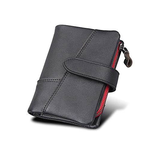 SUICRA Leder-Geldbörse RFID Herren Reißverschluss Brieftasche Münze Geldbörse Echtes Leder Männliche Kurze Brieftaschen (Color : Black) von SUICRA