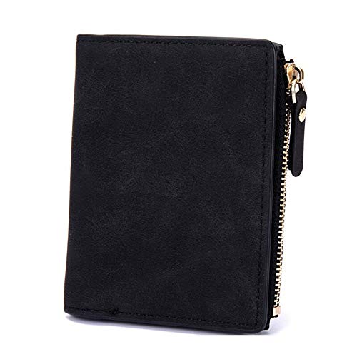 SUICRA Leder-Geldbörse Vintage Men Wallet Reißverschluss Geldbörse Short-Kartenhalter Herren Leder Solide Münzfach Qualitäts-Mann-Geldbeutel (Color : Black) von SUICRA