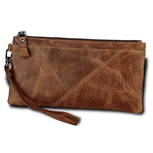 SUICRA Leder-Geldbörse Wallet Handfarbenkartentasche mit verrückter Horse Leder multifunktionale Herrenhand (Color : Bruin) von SUICRA