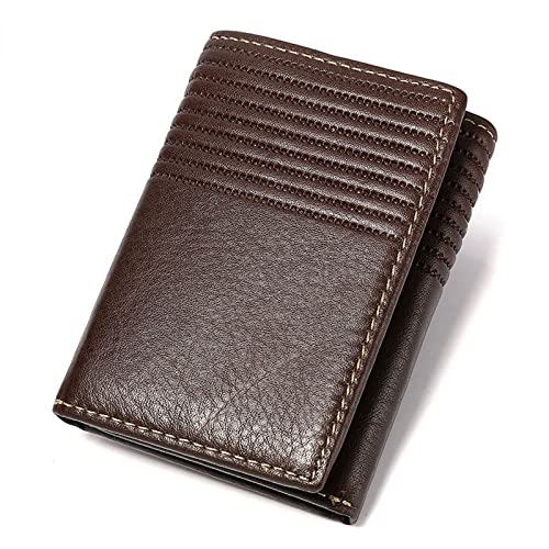 SUICRA Leder-Geldbörse Wallet männer Kurze echte echtes Leder tri-fold Tasche erster Schicht rindsleidasche (Color : Bruin) von SUICRA