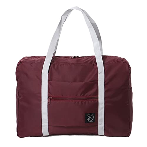 SUICRA Reisetasche Folding Travel Bag Nylon Women Travel Bags Large Capacity Hand Luggage Duffel Set Overnight for Lady Men (Color : Red Wine) von SUICRA