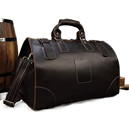 SUICRA Reisetasche Men Leather Travel Bag Dark Brown Large Capacity Women Travel Duffel Cowhide Weekend Luggage Bags Travel Handbag von SUICRA