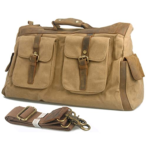 SUICRA Reisetasche Vintage Leather Canvas Luggage Travel Bags Men Large Capacity Duffel Bags Overnight Bag Weekend Bag von SUICRA