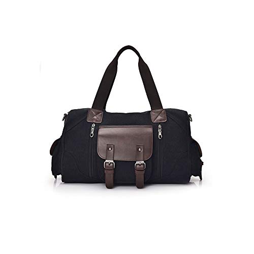 SUICRA Schultertaschen für Herren Retro Männer Leinwand Reise Duffelbeutel Große braune Gepäck Handtasche Männer Schulter Messenger Bag Damen Schwarze Handtasche (Color : Black) von SUICRA