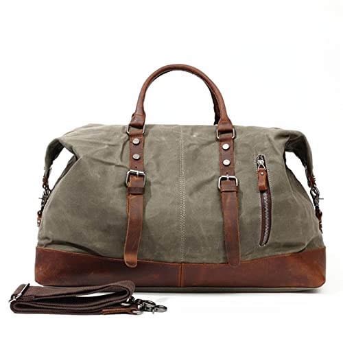 SUICRA Turnbeutel Canvas Reisetaschen Herren Reisehandtasche Große Kapazität Vintage Style Leder Reisetasche (Color : Grijs) von SUICRA