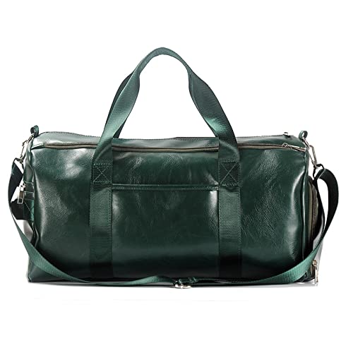 SUICRA Turnbeutel Sporttasche Leder Duffle Umhängetaschen Schuhfach wasserdichte Outdoor-Reisen Große Kapazität Sport Fitness Handtasche (Color : Green) von SUICRA