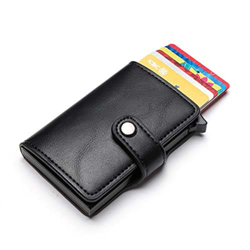 SUICRA-Visitenkartenhalter Antimagnetischer RFID-Kartenhalter Smart Wallets für Männer PU-Leder-Geldbörse Vintage Short Women Purses Mini Money Bag (Color : Black) von SUICRA