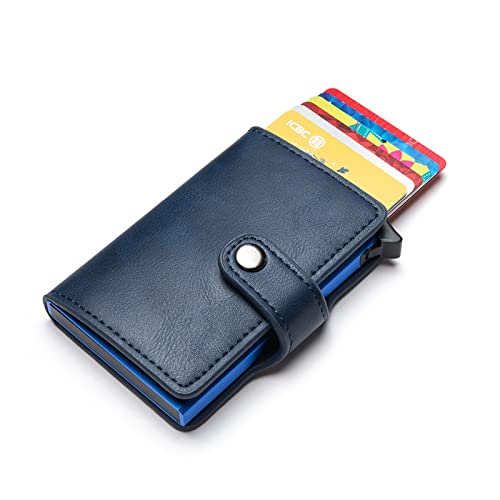 SUICRA-Visitenkartenhalter Antimagnetischer RFID-Kartenhalter Smart Wallets für Männer PU-Leder-Geldbörse Vintage Short Women Purses Mini Money Bag (Color : Blue) von SUICRA