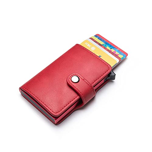 SUICRA-Visitenkartenhalter Antimagnetischer RFID-Kartenhalter Smart Wallets für Männer PU-Leder-Geldbörse Vintage Short Women Purses Mini Money Bag (Color : Red) von SUICRA