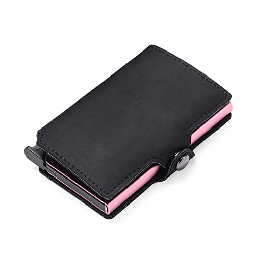 SUICRA-Visitenkartenhalter Echtes Leder Kreditkartenetui Herren Geldbörsen Schlank Dünne Geldbeutel Kartenhalter Etui Smart Wallets (Color : Black pink Box) von SUICRA