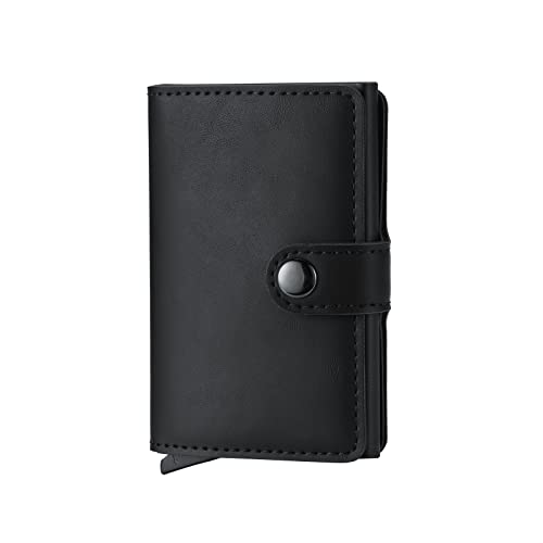 SUICRA Visitenkartenhalter Kartenhalter Herren Kartenetui für Damen Vintage Leder PU Metall Visitenkartenetui RFID Blockieren ID Bank Kreditkartenhülle Mini Wallet (Color : Black) von SUICRA