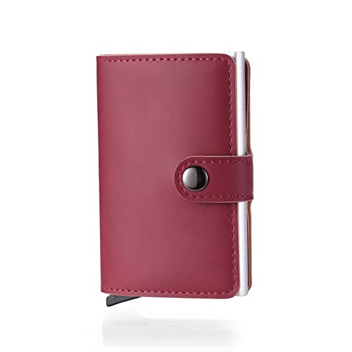 SUICRA Visitenkartenhalter Kartenhalter Herren Kartenetui für Damen Vintage Leder PU Metall Visitenkartenetui RFID Blockieren ID Bank Kreditkartenhülle Mini Wallet (Color : Red) von SUICRA