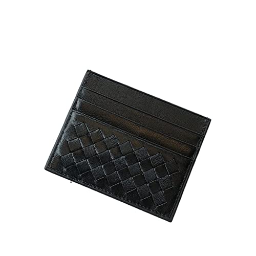 SUICRA Visitenkartenhalter Kartenhalter Herren Kreditkartenetui Damen Lammfell Mehrere Taschen Geldbörse Gewebtes Leder Slim Wallet (Color : Black) von SUICRA