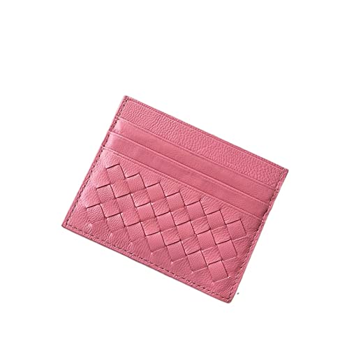 SUICRA Visitenkartenhalter Kartenhalter Herren Kreditkartenetui Damen Lammfell Mehrere Taschen Geldbörse Gewebtes Leder Slim Wallet (Color : Pink) von SUICRA