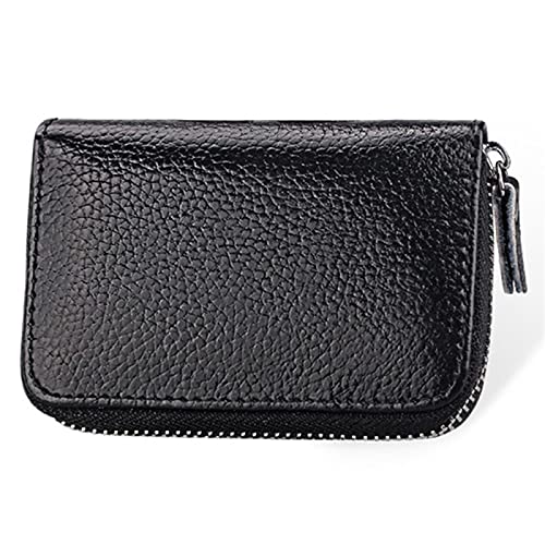 SUICRA Visitenkartenhalter Kartenhalter Herren Visitenkartenetui Echtes Leder Kreditkartenetui Damen Reißverschlusstasche Unisex Kartenetui Reißverschluss Geldbörse (Color : Black) von SUICRA